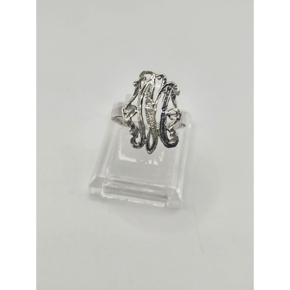 Vintage Sterling Silver & 14 K Open Script Monogram Ring M OR W Size 6.75